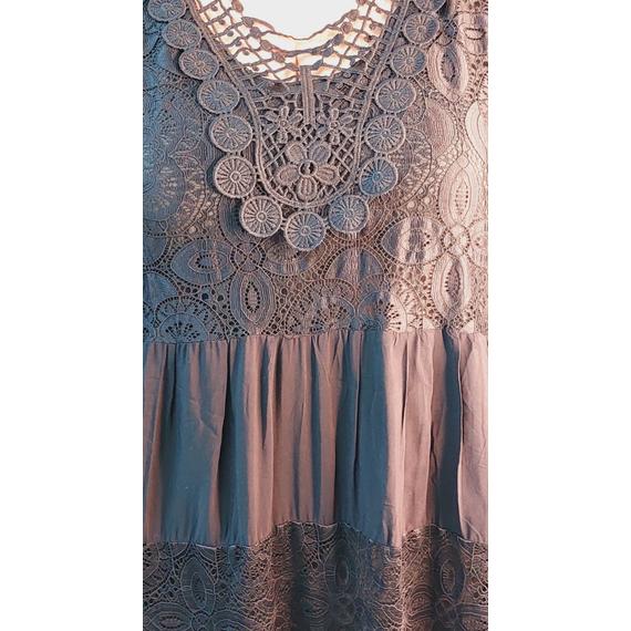 Elegáns Csipke&Madeira tunika - MÉLYFEKETE - 42-48 méret