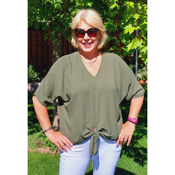 Khaki, elől megkötős felső , 44-48-as  méretig