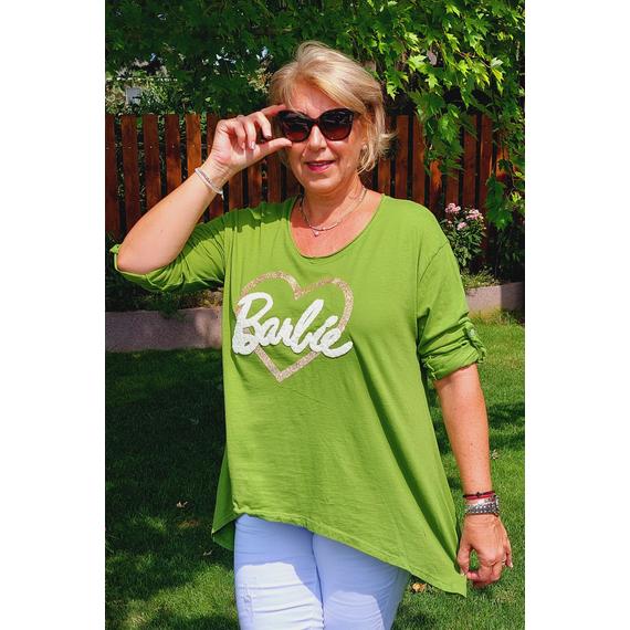 ALMAZÖLD, Barbie feliratos felső, 48-54-es méretig
