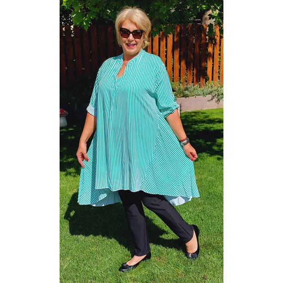 Szilvi kedvence ALMAZÖLD- fehér ingblúz   50 - 54 es méretig