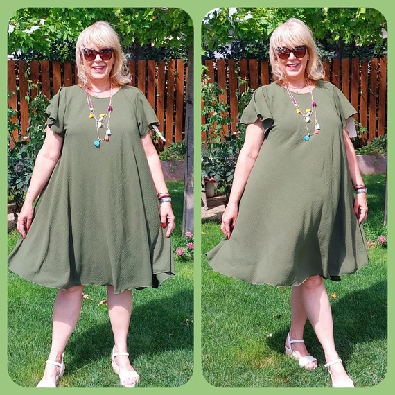 PILLANGÓ ujjas egyberuha - KHAKI - 44-52 méret